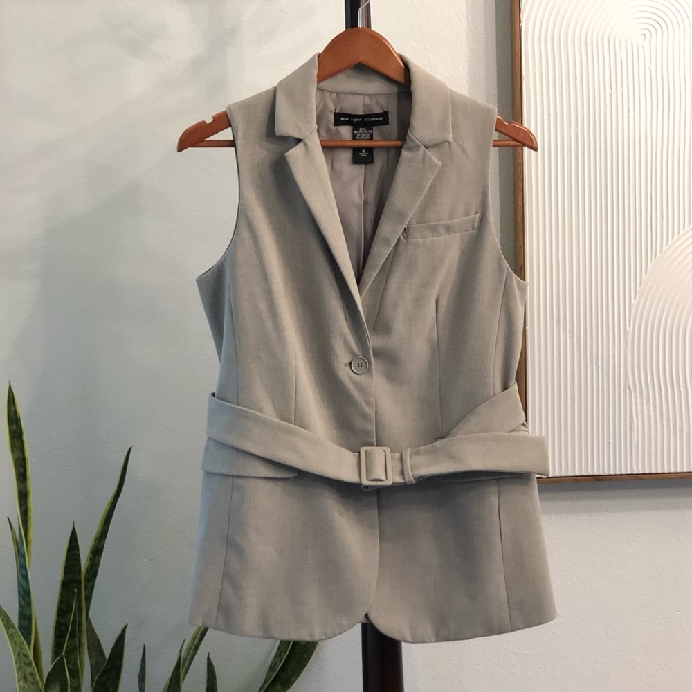 New York & Co. Sleeveless blazer with same fabric belt.